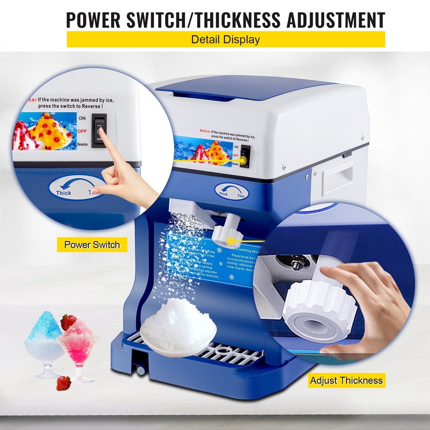 High-Performance 120kg/h Ice Shaver for Slushies and Desserts, Stainless Steel