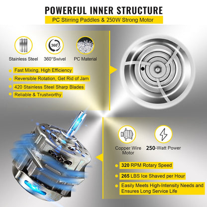 High-Performance 120kg/h Ice Shaver for Slushies and Desserts, Stainless Steel