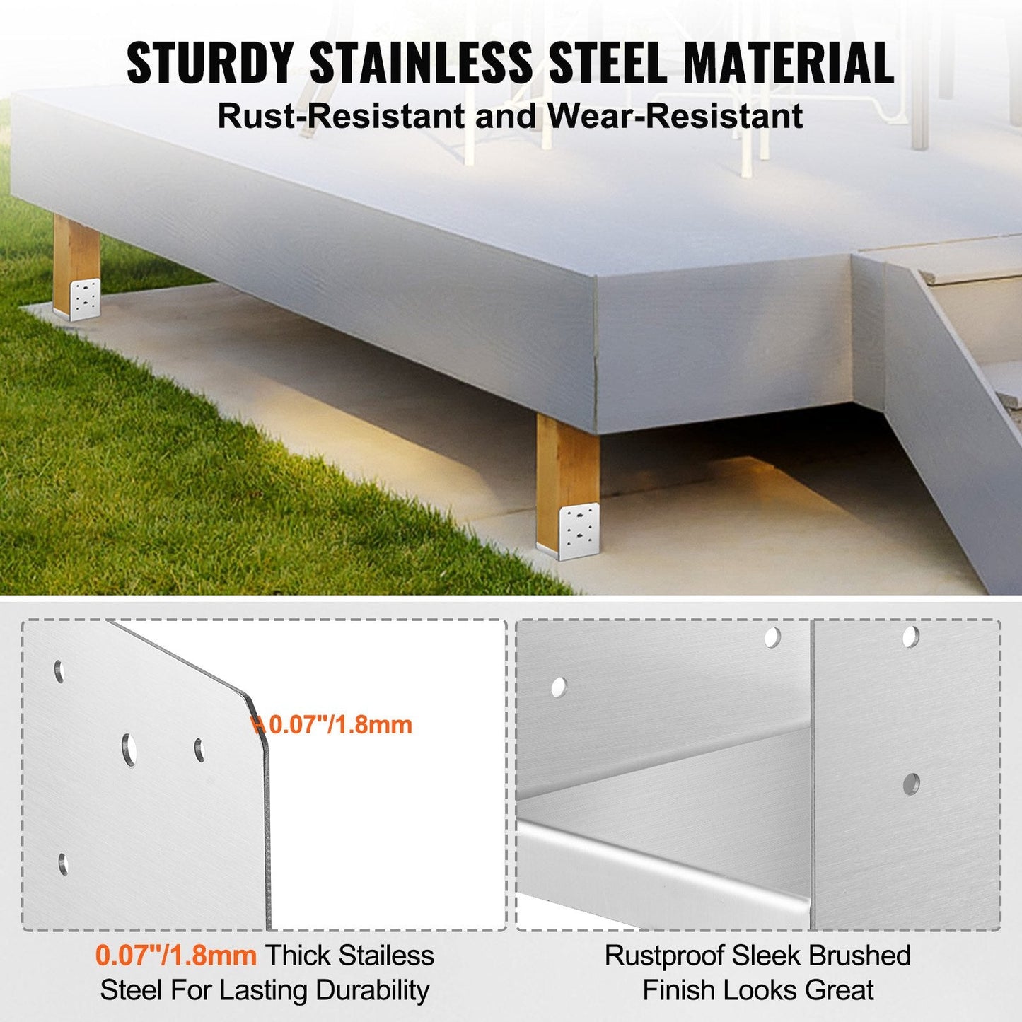 Stainless Steel Adjustable Post Base for 6x6 Column, 0.15x0.15m, 15.5 kg