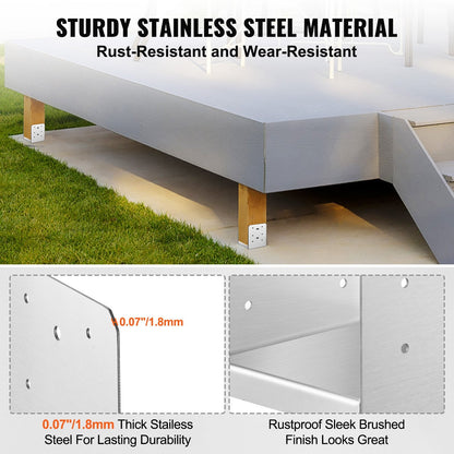 Adjustable Stainless Steel Post Anchor Brackets, 10Pcs, 0.15x0.15m, for 6x6 Columns
