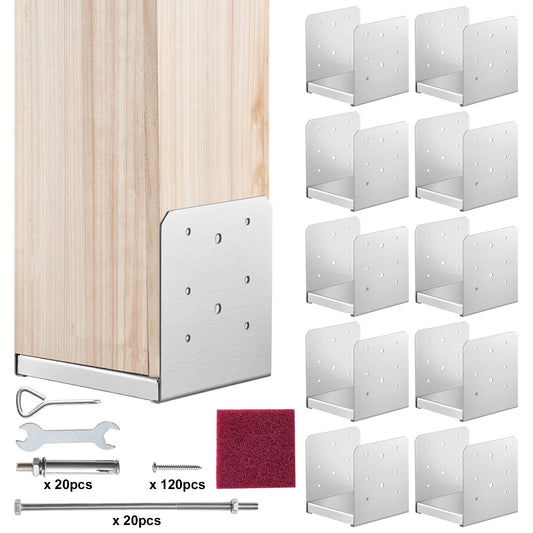 VEVOR 152.4x152.4 Post Base, 10Pcs Stainless Steel Adjustable Post Anchor Bracket(Internal