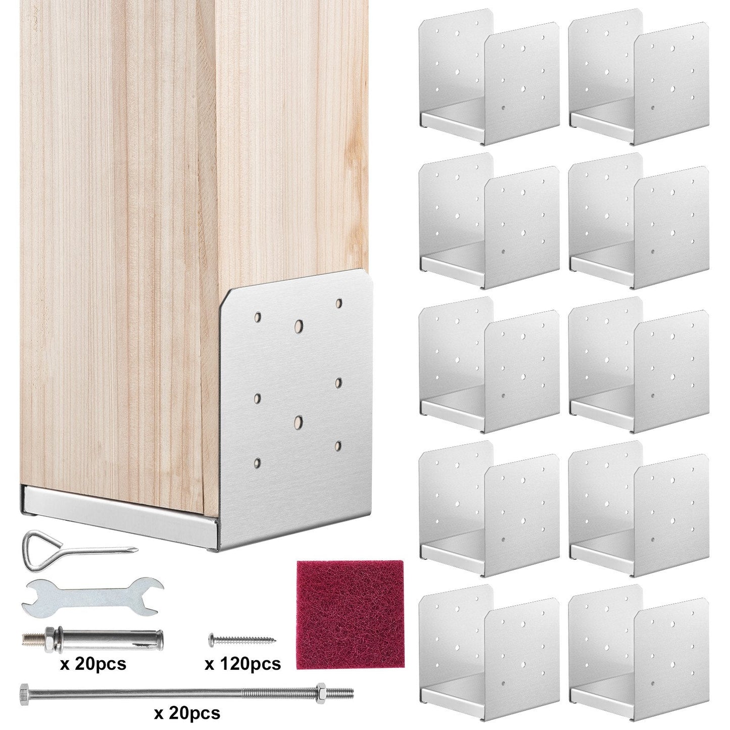Adjustable Stainless Steel Post Anchor Brackets, 10Pcs, 0.15x0.15m, for 6x6 Columns