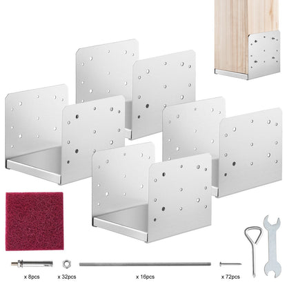 Stainless Steel Adjustable Post Anchor Brackets, 4-Pack for 8"x8" Columns