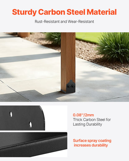 6x6 Post Base 2 Pcs, Inner Size 5.9x5.55 inch / 150x141 mm Post Brackets, Heavy Duty Carbon Steel Decking Posts, Wood Posts Brackets for Pavilion Deck Railing Support Deck Base Plate, Black