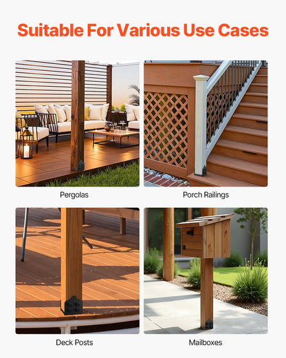 8x8 Post Base 2 Pcs, Inner Size 7.9x7.5 inch / 200x190 mm Post Brackets, Heavy Duty Carbon Steel Decking Posts, Wood Posts Brackets for Pavilion Deck Railing Support Deck Base Plate, Black