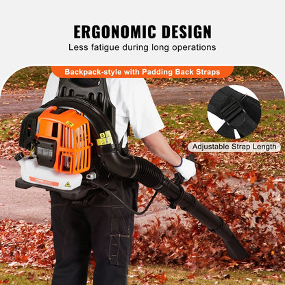 52CC Gas Backpack Leaf Blower, 1.37L Tank, 480CFM for Lawn & Snow Cleanup