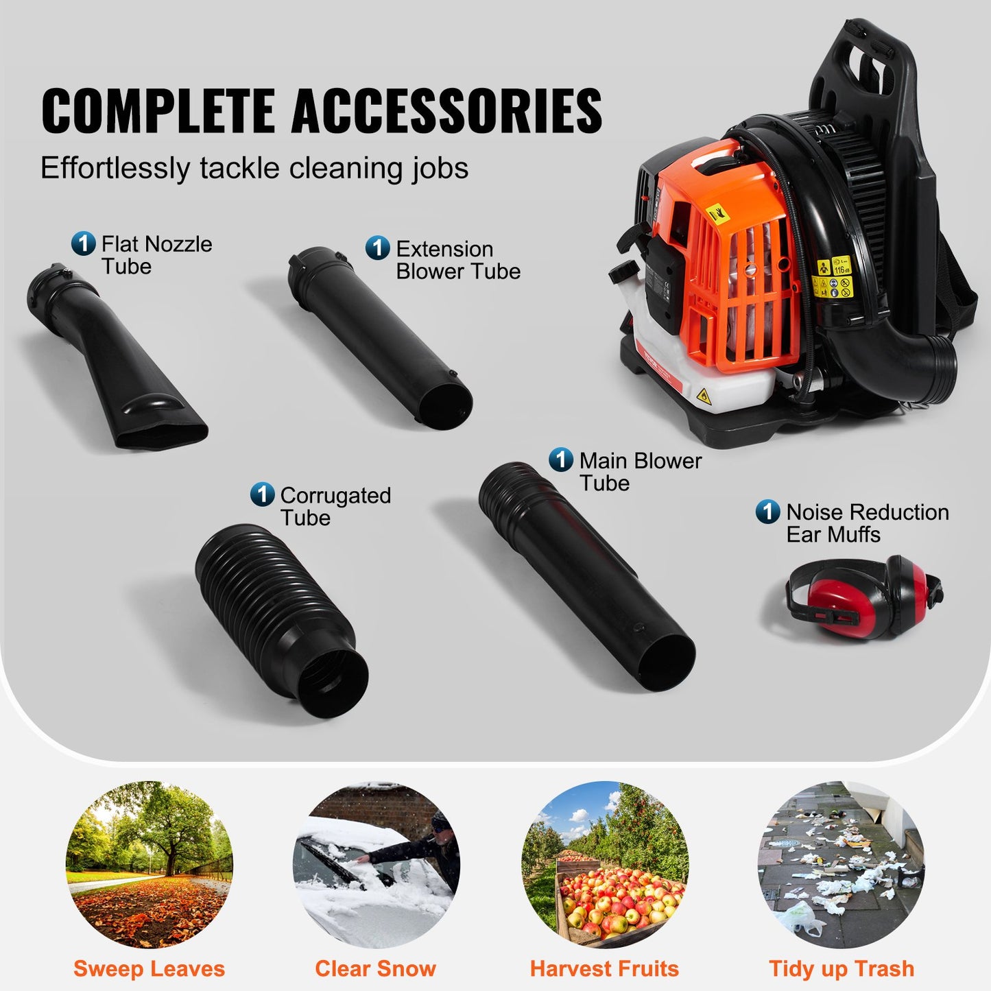 VEVOR Backpack Leaf Blower, 52CC 2-Cycle Gas Leaf Blower with 1.37L Fuel Tank, 480CFM