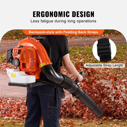 79CC Gas Backpack Leaf Blower, 930CFM, 295 km/h, 11.27 kg, 3L Fuel Capacity