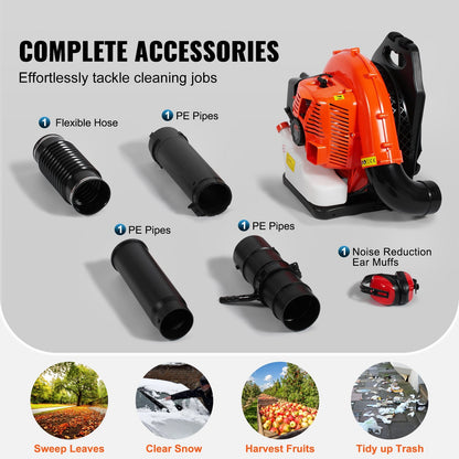 79CC Gas Backpack Leaf Blower, 930CFM, 295 km/h, 11.27 kg, 3L Fuel Capacity
