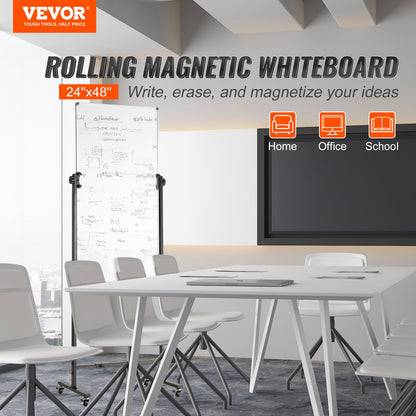 VEVOR Rolling Magnetic Whiteboard Double-sided Mobile Whiteboard 24 x 48 inch