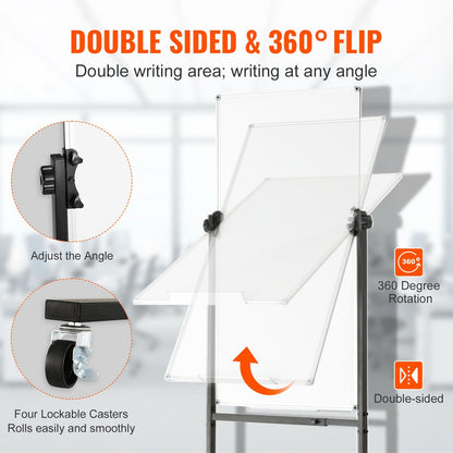 Double-Sided Rolling Magnetic Whiteboard, Mobile & Height Adjustable, 0.6x1.2m