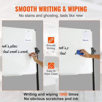VEVOR 91.5x61cm Rolling Magnetic Whiteboard, Double-sided Mobile Whiteboard, Adjustable