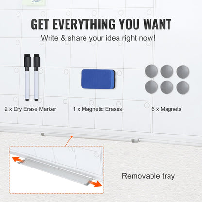 Magnetic Whiteboard 0.9 x 0.6 m Wall-Mounted Dry Erase Board for Office Use