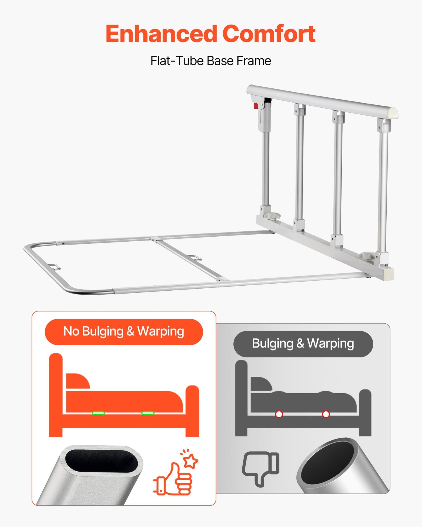Foldable Bed Rail for Elderly, 97 cm Bedside Assist Rail with Fixing Strap, Adjustable Height Pipe Bedside Cane, High-Strength Metal Senior Bed Bar, Hand Guard Grab Fits King, Queen, Full, Twin