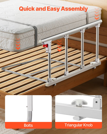 Foldable Bed Rail for Elderly, 97 cm Bedside Assist Rail with Fixing Strap, Adjustable Height Pipe Bedside Cane, High-Strength Metal Senior Bed Bar, Hand Guard Grab Fits King, Queen, Full, Twin