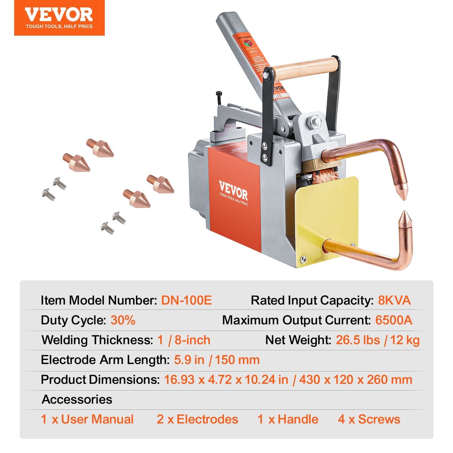 Portable Spot Welder, 0.32m Thick, 8KVA, for Steel & Aluminum Sheets, 12kg