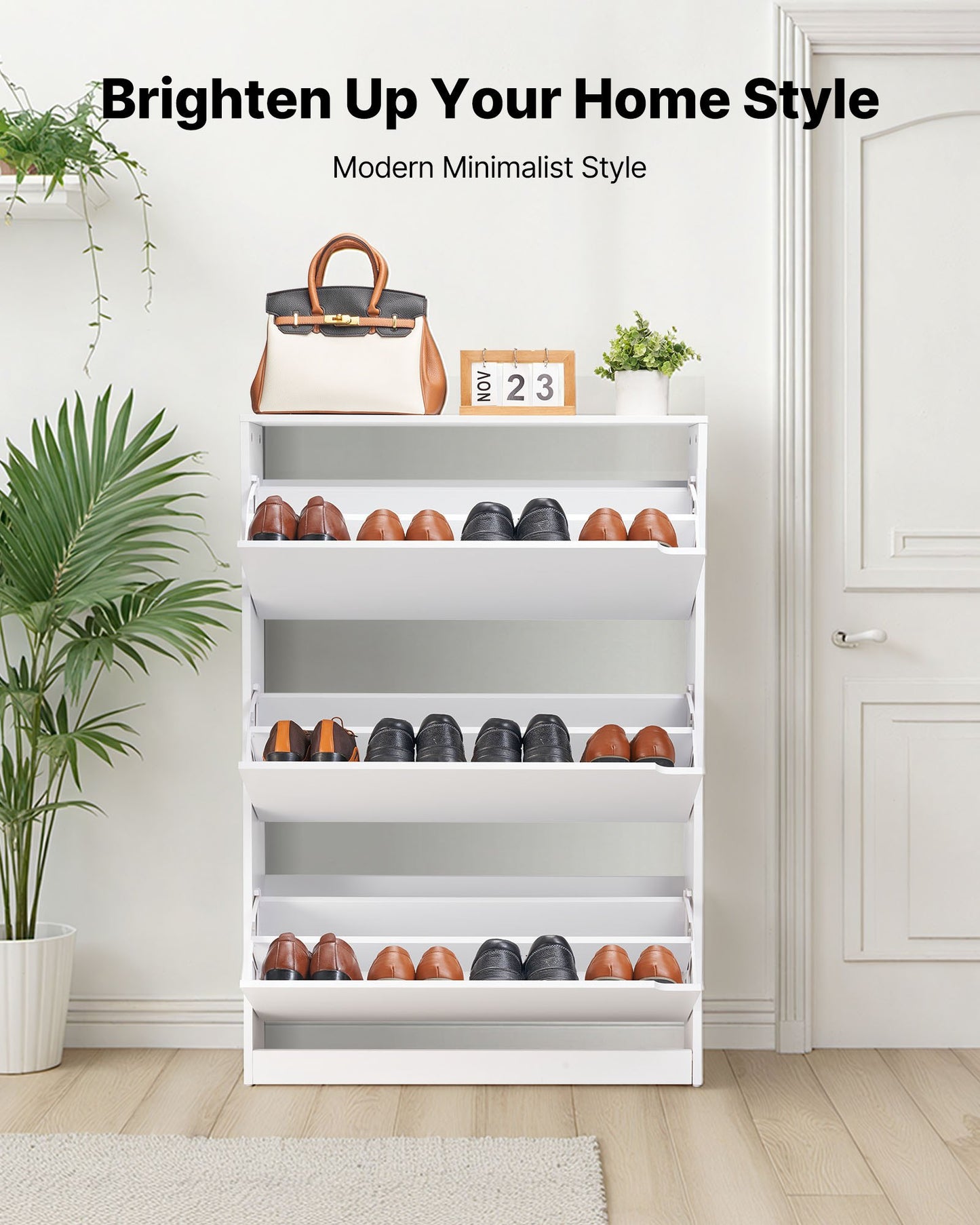 Shoe Cabinet with 3 Flip Drawers, Modern Shoes Storage Cabinet with Anti-Tipping Device, Freestanding Shoe Rack Organizer, Ideal for Entryway, Hallway, Bedroom, Living Room, Closet, White