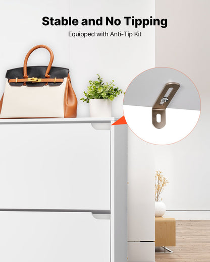 Shoe Cabinet with 3 Flip Drawers, Modern Shoes Storage Cabinet with Anti-Tipping Device, Freestanding Shoe Rack Organizer, Ideal for Entryway, Hallway, Bedroom, Living Room, Closet, White