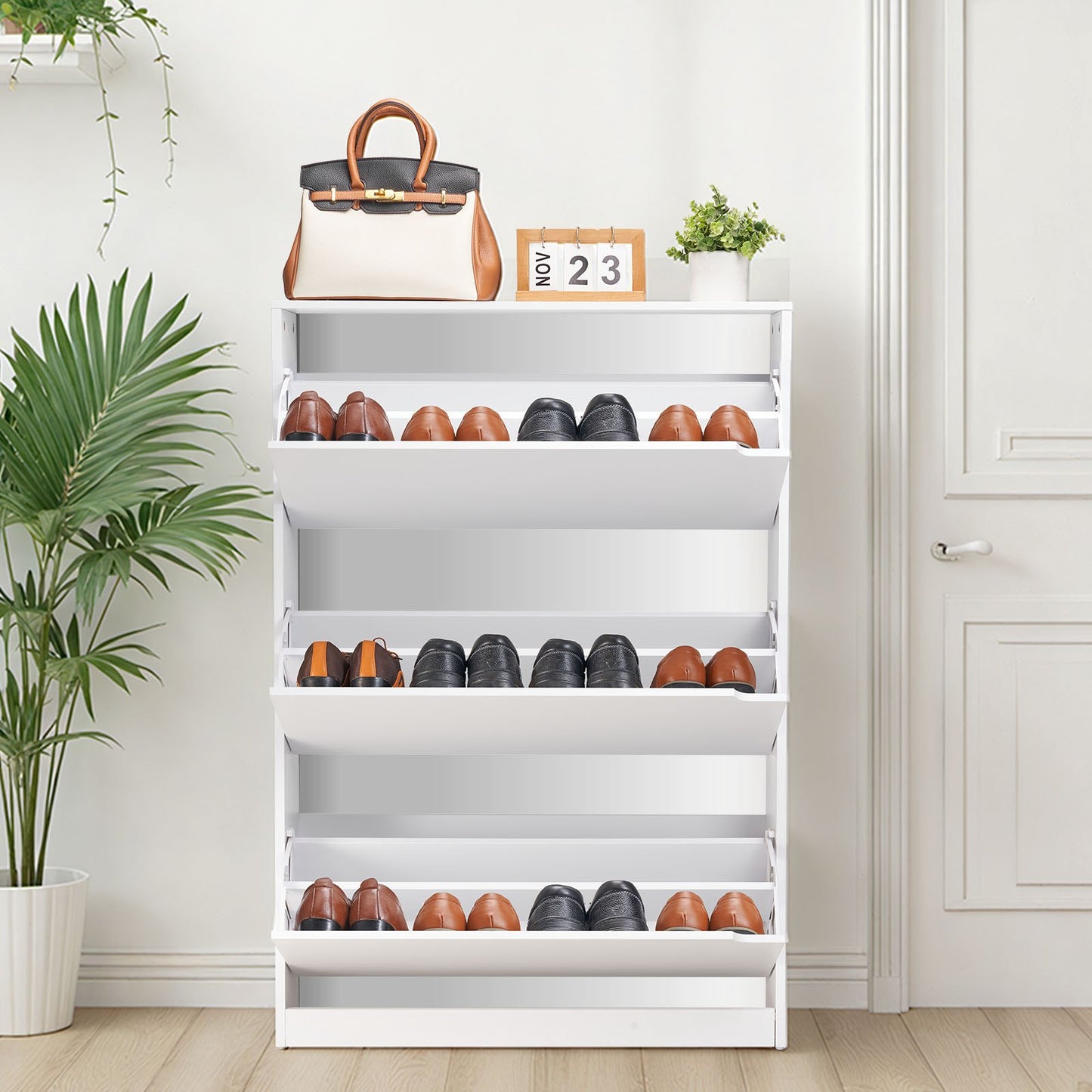 Shoe Cabinet with 3 Flip Drawers, Modern Shoes Storage Cabinet with Anti-Tipping Device, Freestanding Shoe Rack Organizer, Ideal for Entryway, Hallway, Bedroom, Living Room, Closet, White