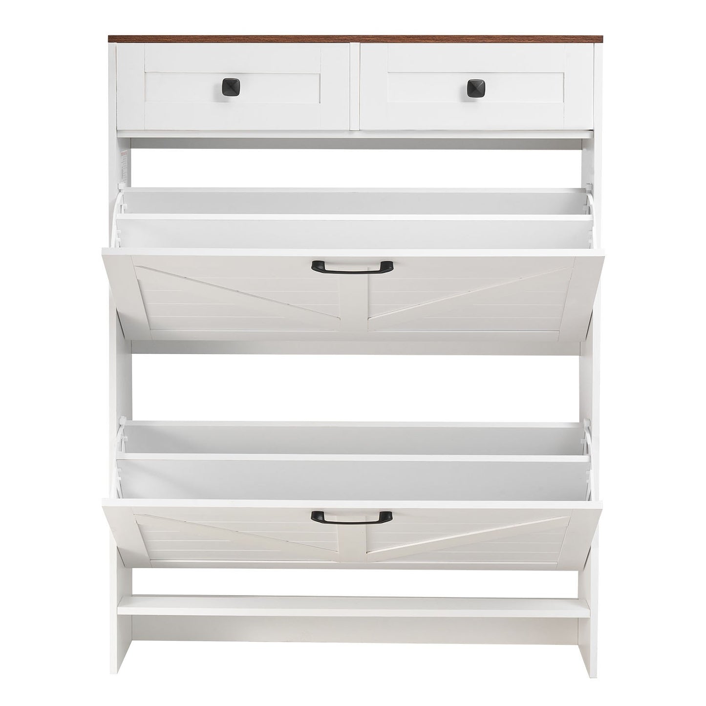 Shoe Cabinet with 2 Flip Drawers, Farmhouse Shoes Storage Cabinet with 2 Drawers and Anti-Tipping Device, Freestanding Shoe Organizer Ideal for Entryway, Hallway, Bedroom, Living Room, White