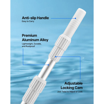 Swimming Pool Pole 1 to 3.65 mm Telescopic Aluminum Alloy Twist Locking