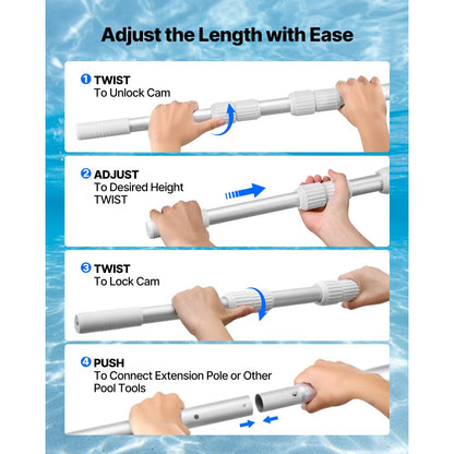 Swimming Pool Pole 1 to 3.65 mm Telescopic Aluminum Alloy Twist Locking
