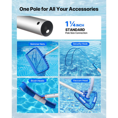 Swimming Pool Pole 1 to 3.65 mm Telescopic Aluminum Alloy Twist Locking