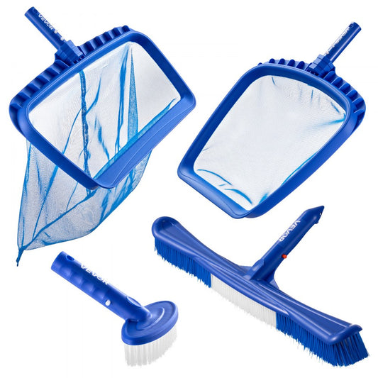 Swimming Pool Cleaing Kit with Leaf Skimmer Bag Rake Nets & 2 Brush Heads