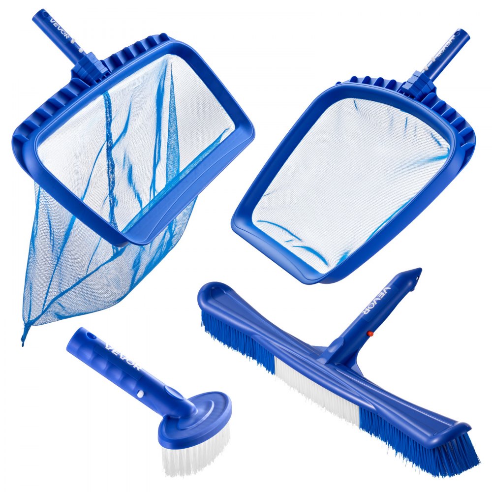 Swimming Pool Cleaing Kit with Leaf Skimmer Bag Rake Nets & 2 Brush Heads