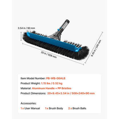 Pool Brush Head for Inground Above Ground Swimming Pool with Side Brushes