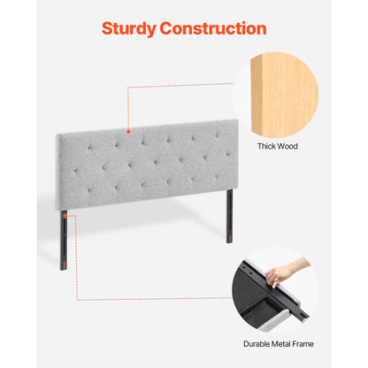 VEVOR Headboard for Full Size Bed with Adjustable Height Sponge & Fabric Grey