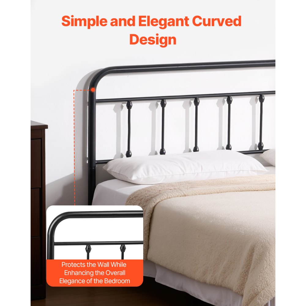 VEVOR Metal Headboard for Queen Size Bed Ideal for Bedroom Hotel Dormitory Black