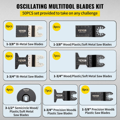 50-Piece Multitool Saw Blades Kit, Quick Release for Wood, Metal, Plastic