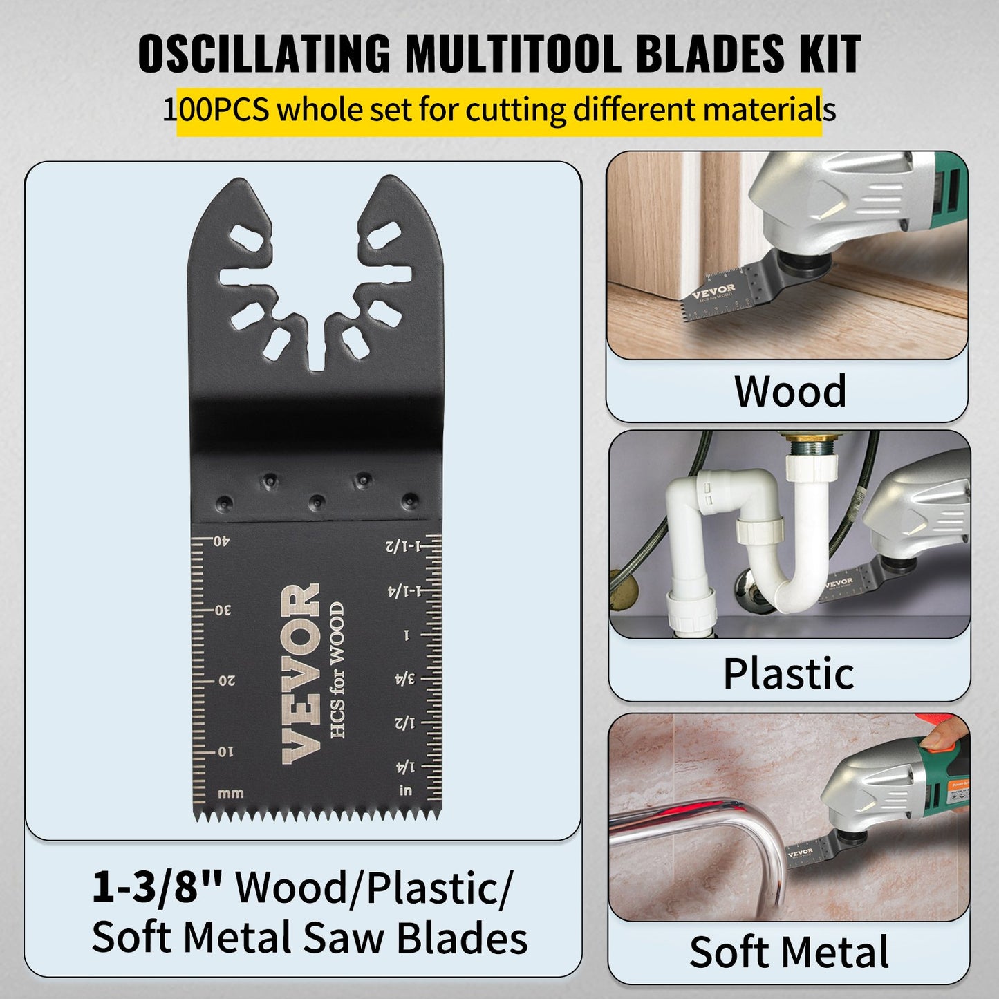 VEVOR 100PCS Oscillating Saw Blades, Quick Release Multitool Blades Kit, HCS Tool
