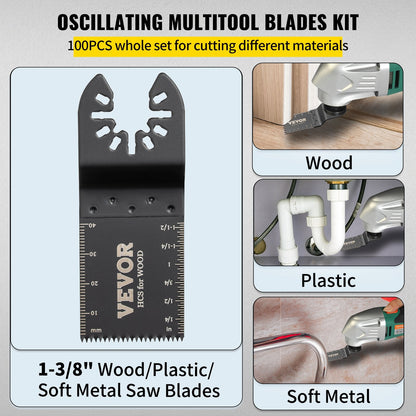 100-Piece Oscillating Multitool Blade Kit for Wood, Metal, and Plastic Cutting