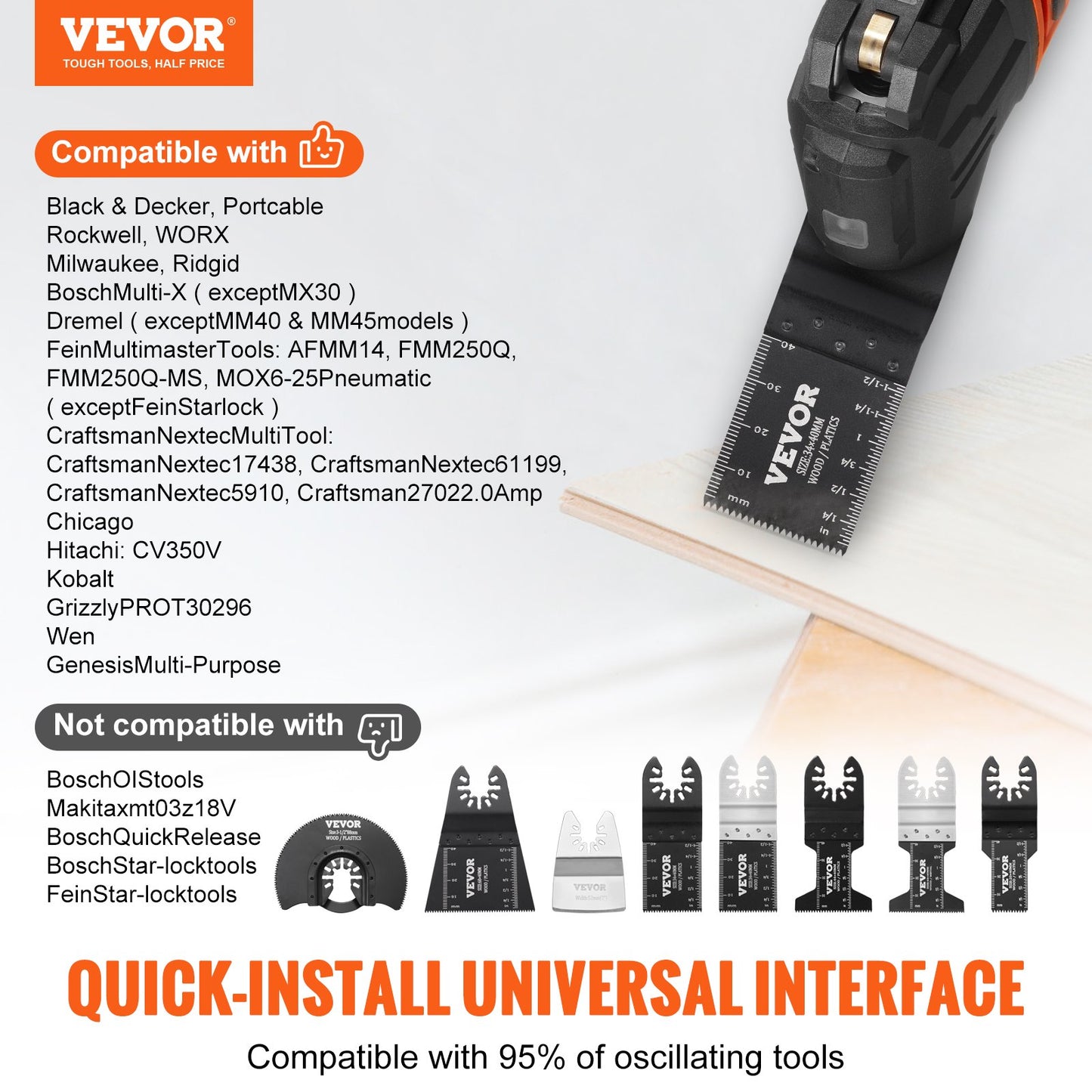 VEVOR 30PCS Multi Tool Blades Kits, Universal Quick Release Oscillating Saw Blades,