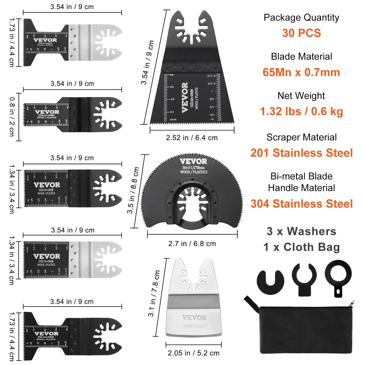VEVOR 30PCS Multi Tool Blades Kits, Universal Quick Release Oscillating Saw Blades,