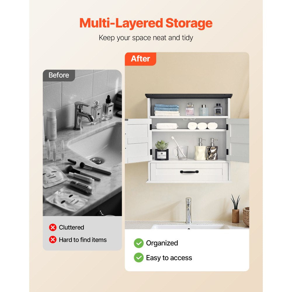  Bathroom Wall Cabinet Storage Medicine Cabinet 2 Doors & Shelves & Drawer