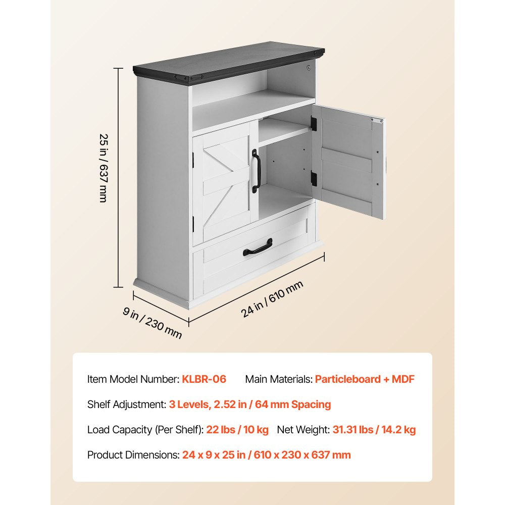  Bathroom Wall Cabinet Storage Medicine Cabinet 2 Doors & Shelves & Drawer