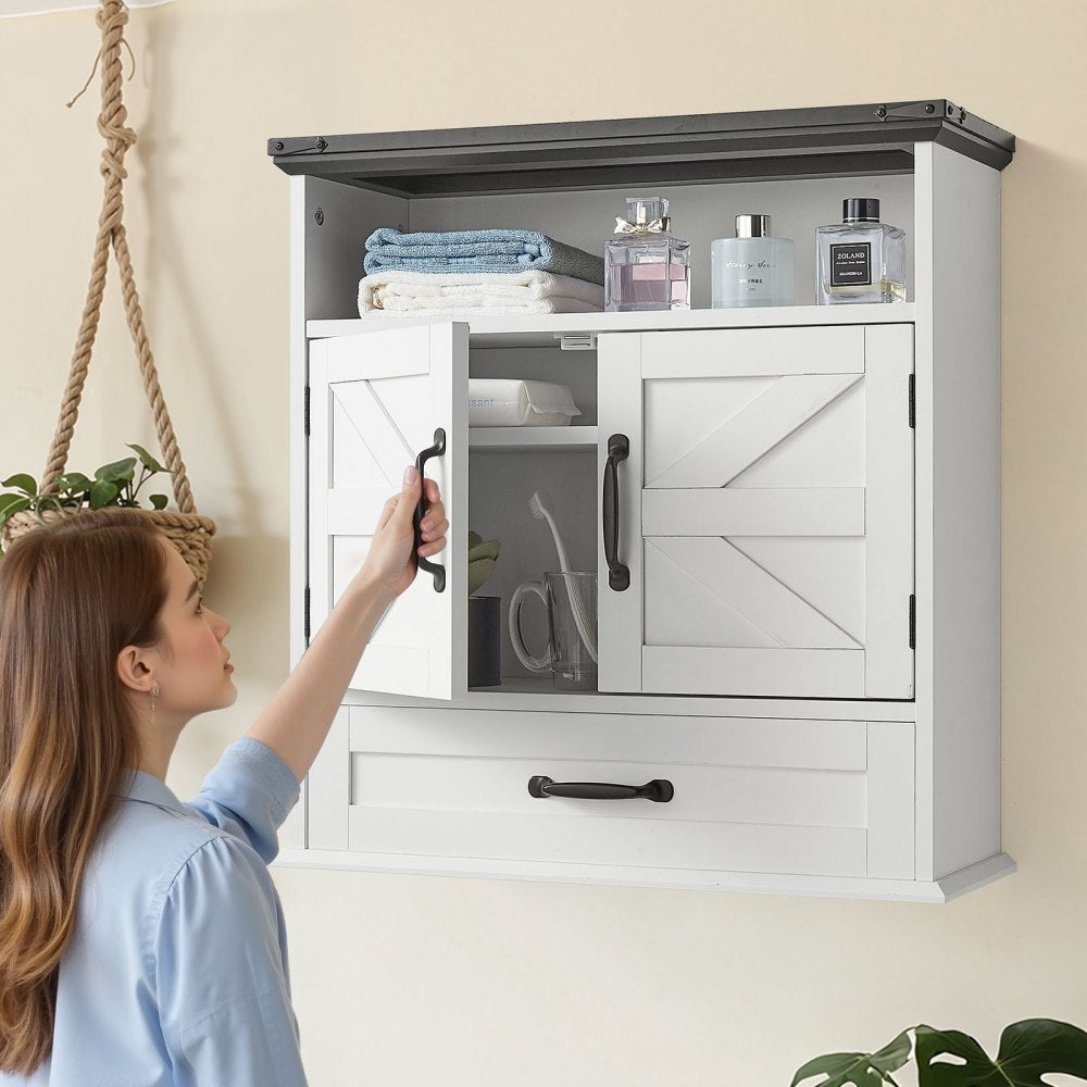  Bathroom Wall Cabinet Storage Medicine Cabinet 2 Doors & Shelves & Drawer