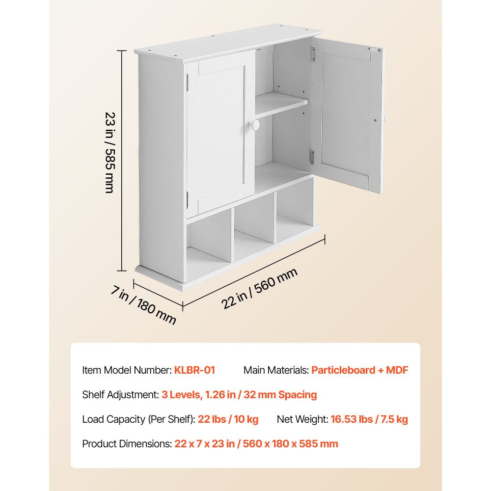  Bathroom Wall Cabinet Over Toilet Medicine Cabinet 2 Doors Shelves White