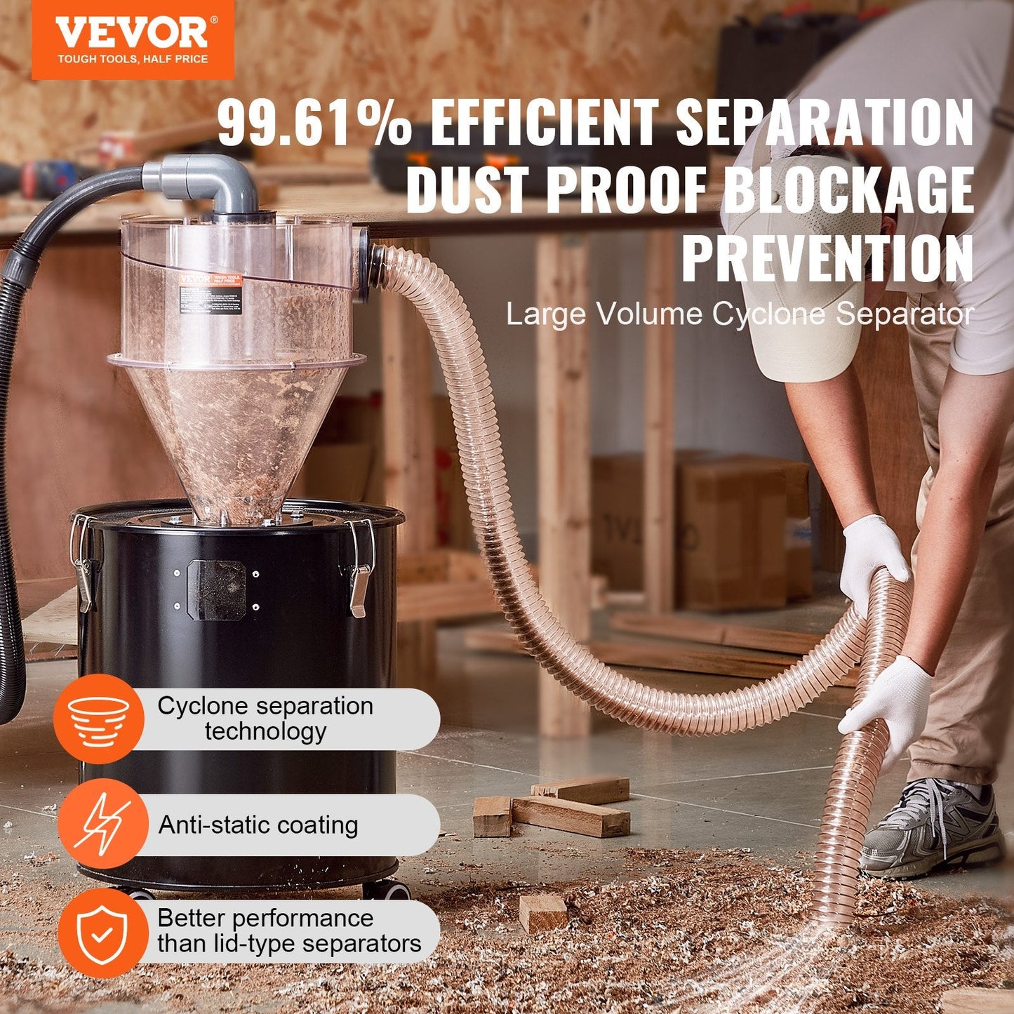 Cyclone Dust Separator for 19-38L Tanks, 325x325x415mm, Transparent ABS