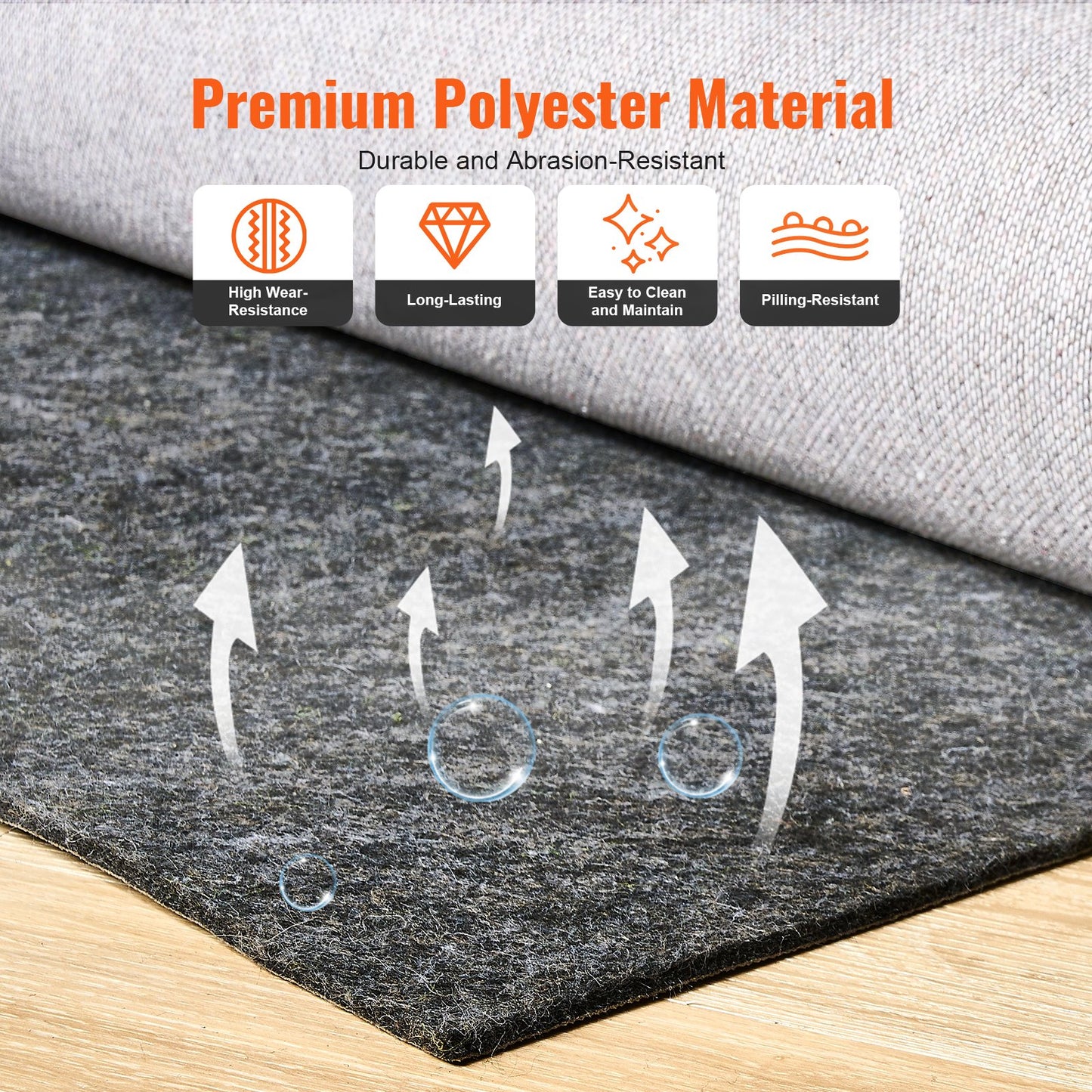 VEVOR Rug Pad Gripper 8' x 10' Protective Carpet Pad 0.47" Thick for All Floors