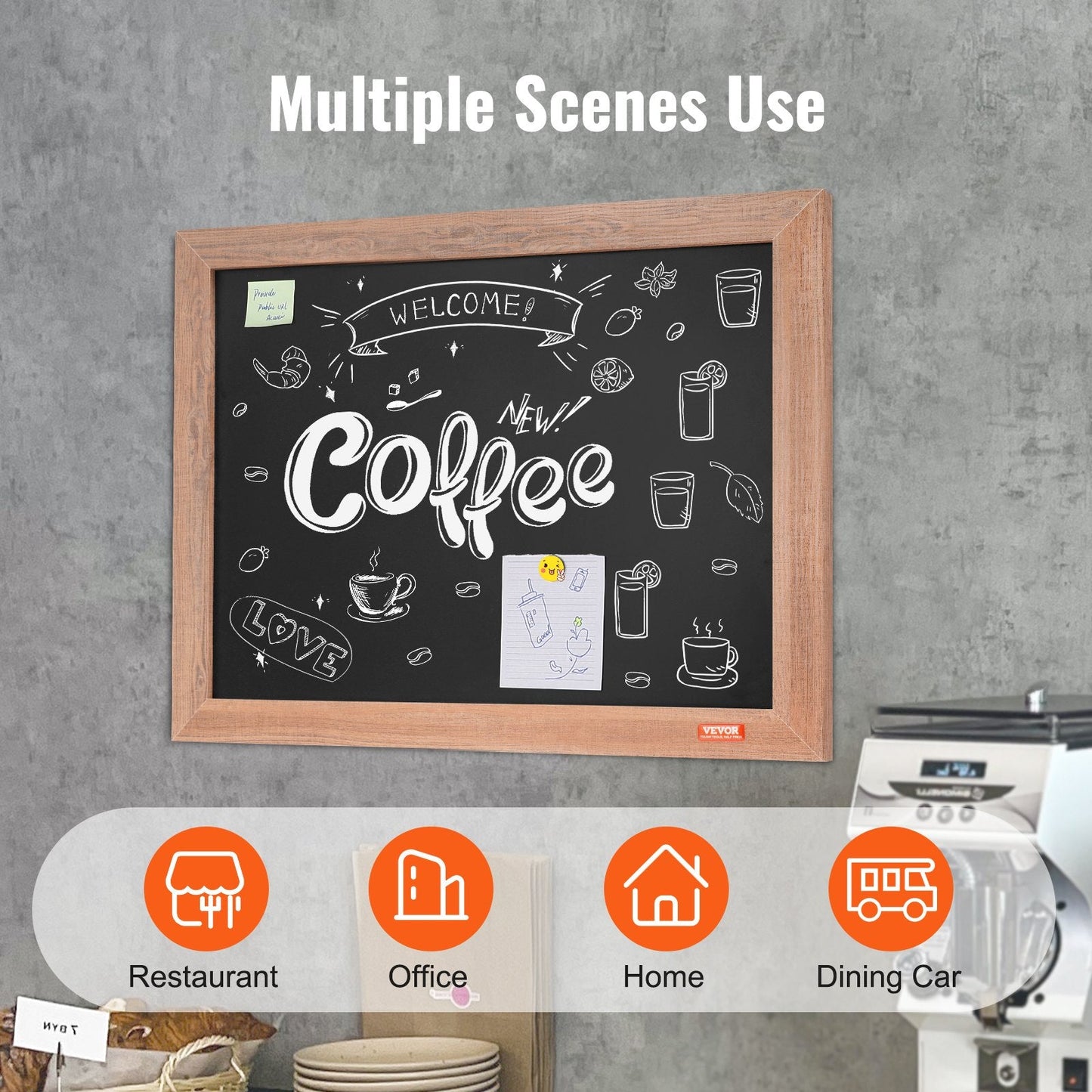 Magnetic Chalkboard with Rustic Frame, 0.46x0.61 m, Includes Chalks & Eraser