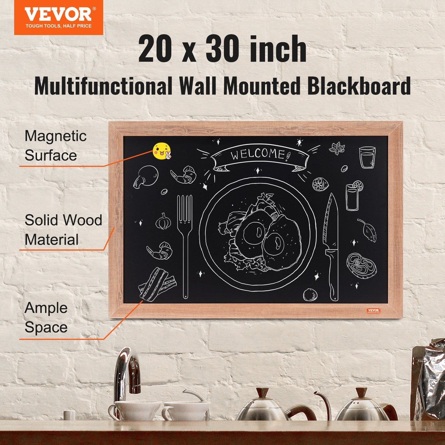 Rustic Brown Magnetic Chalkboard with Chalks & Eraser, 0.76x0.51m, Home Decor