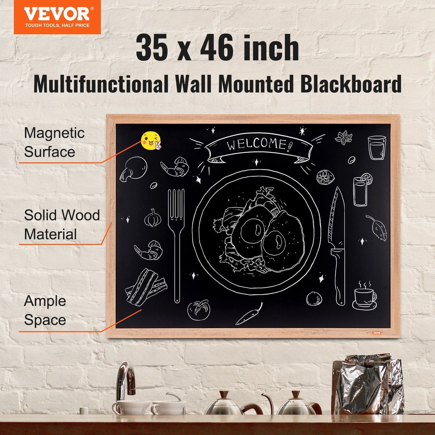 Rustic Wood Framed Chalkboard, Magnetic, 1.17x0.89m, Wall Hanging Sign