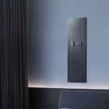 Wall Safe, 4-Tier Hidden Wall Mounted Gun Safe with Password & Key, Q235 Cold-Rolled Steel In-Wall Box with LED Lighting, 3 Adjustable Shelves & Key Holders for Money, Jewelry, Passport, Black