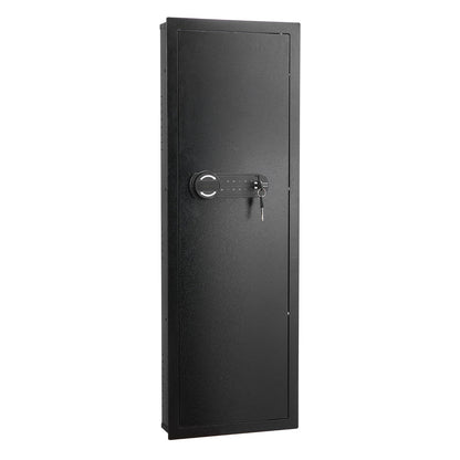Wall Safe, 4-Tier Hidden Wall Mounted Gun Safe with Password & Key, Q235 Cold-Rolled Steel In-Wall Box with LED Lighting, 3 Adjustable Shelves & Key Holders for Money, Jewelry, Passport, Black