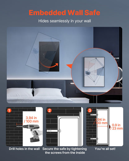 Wall Safe, 3-Tier Hidden Wall Safe with Fingerprint, Password, Key & Turning Knob, Q235 Cold-Rolled Steel In-Wall Box with Adjustable Shelves & Key Holders for Money, Jewelry, Passport, Document