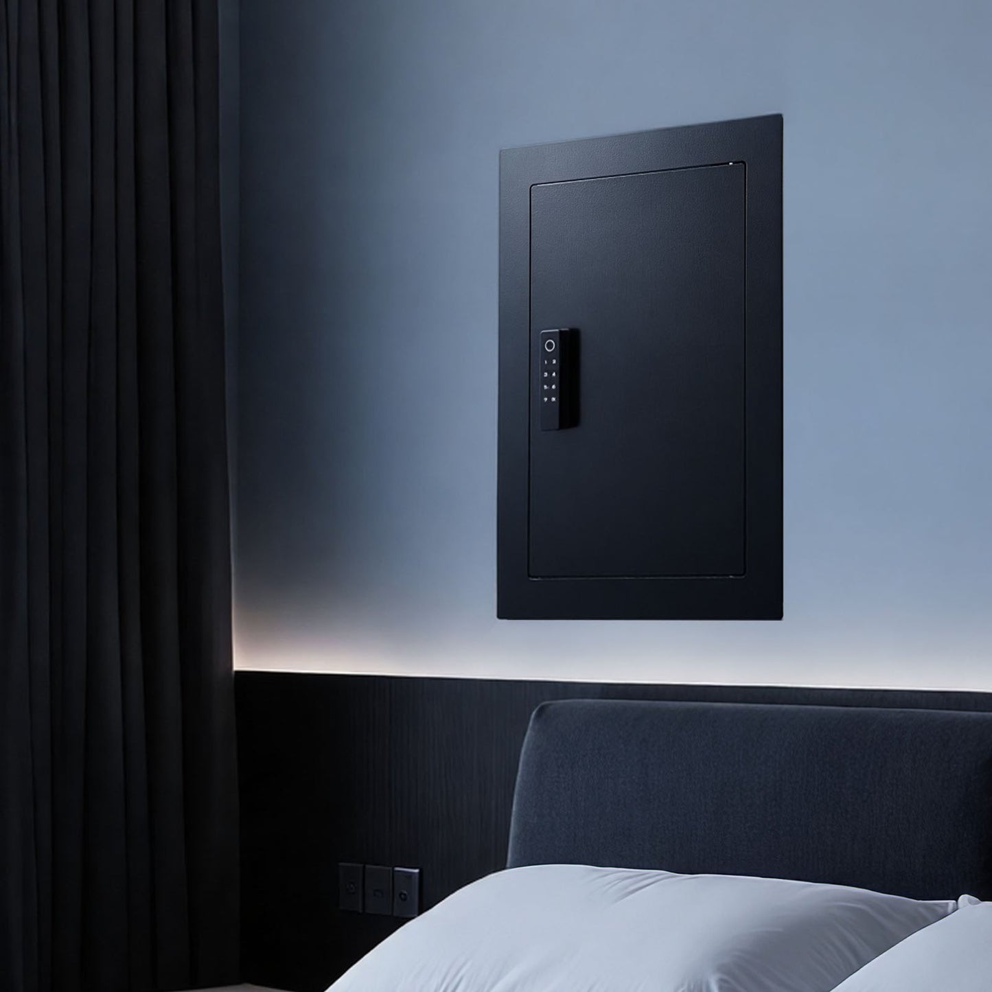 Wall Safe, 3-Tier Hidden Wall Safe with Fingerprint, Password, Key & Turning Knob, Q235 Cold-Rolled Steel In-Wall Box with Adjustable Shelves & Key Holders for Money, Jewelry, Passport, Document